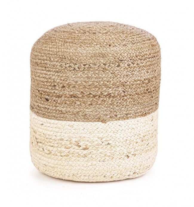 Pouf in Iuta Bianco Boho da Interno 45 cm - THOMAS