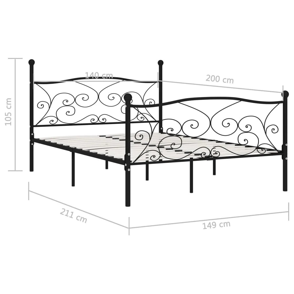 Giroletto con Doghe-Struttura Letto Nero in Metallo 140x200 cm
