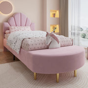 Letto singolo imbottito rosa 90x200 cm con testiera in velluto e panca coordinata