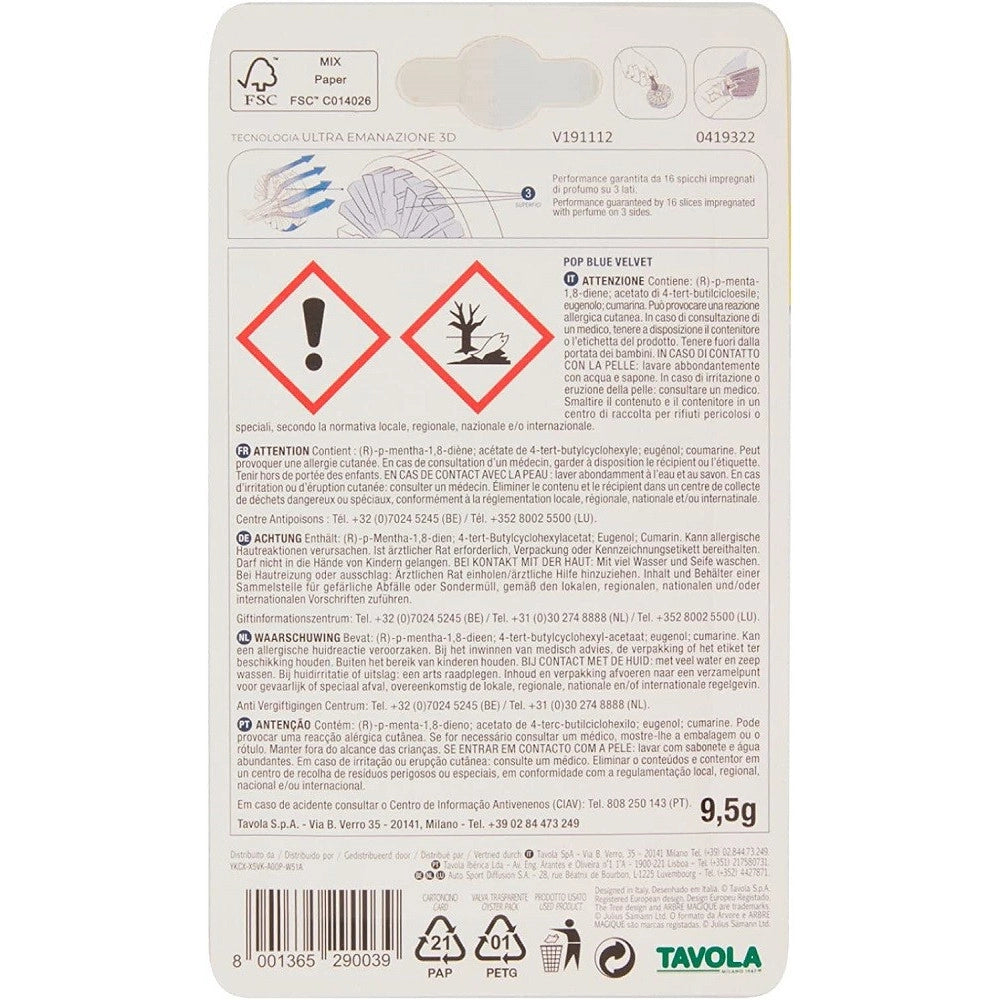 Trade Shop - Arbre Magique Pop Profumatore Deodorante Auto Fragranza Profumazione Blue Velvet -