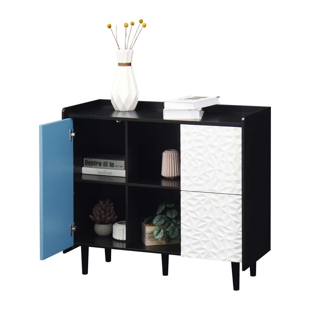 Madia con 2 Cassetti; 2 Vani Aperti e 1 Anta per Cucina o Sala da Pranzo in MDF 90 × 40 × 80 cm Nero e Blu