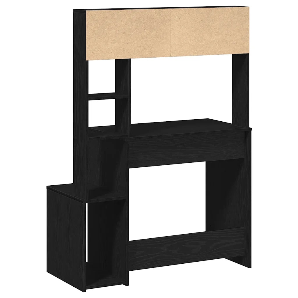 Scrivania | Tavolo da Ufficio con Mensole Nera 100x45x140 cm in Legno Multistrato
