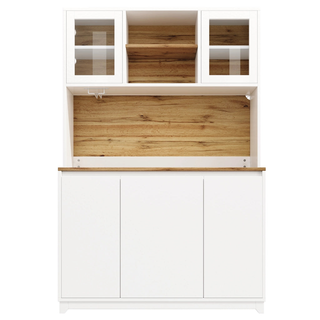 Mobili da cucina, credenze, ante in acrilico, illuminazione a LED, finiture effetto legno, bianco