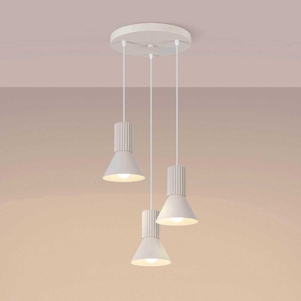 Lampada sospensione moderna beige 3 coni rigati E14