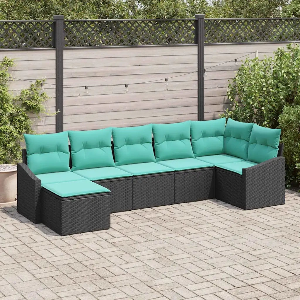 Set di divani con cuscino 7 pcs Nero polyrattan