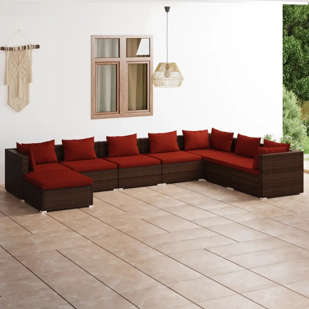 Set Divani da Giardino 8 pz con Cuscini in Polyrattan Marrone 3101859