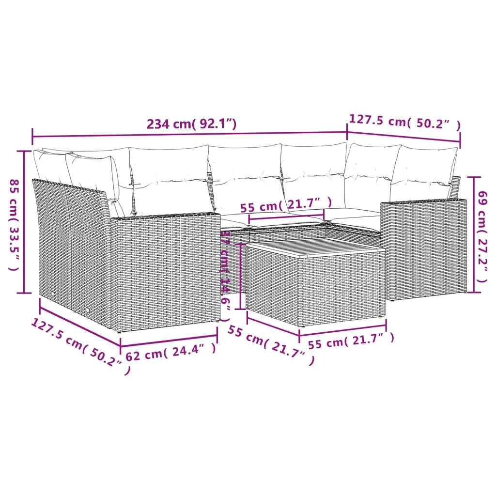 Set Divani da Giardino con Cuscini 7pz Nero Polyrattan 3224019