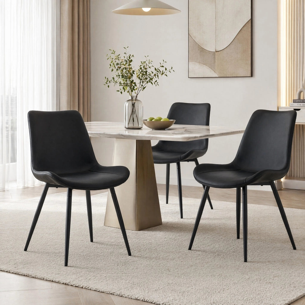 Sedia da pranzo moderna in PU nero con gambe in metallo; 75;5 x 59 x 50;5 cm