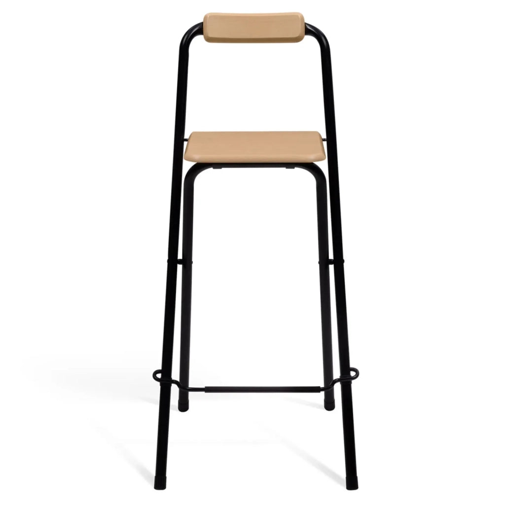IDMarket - Set di 4 sgabelli da bar pieghevoli DETROIT con struttura nera e seduta effetto legno dal design industriale