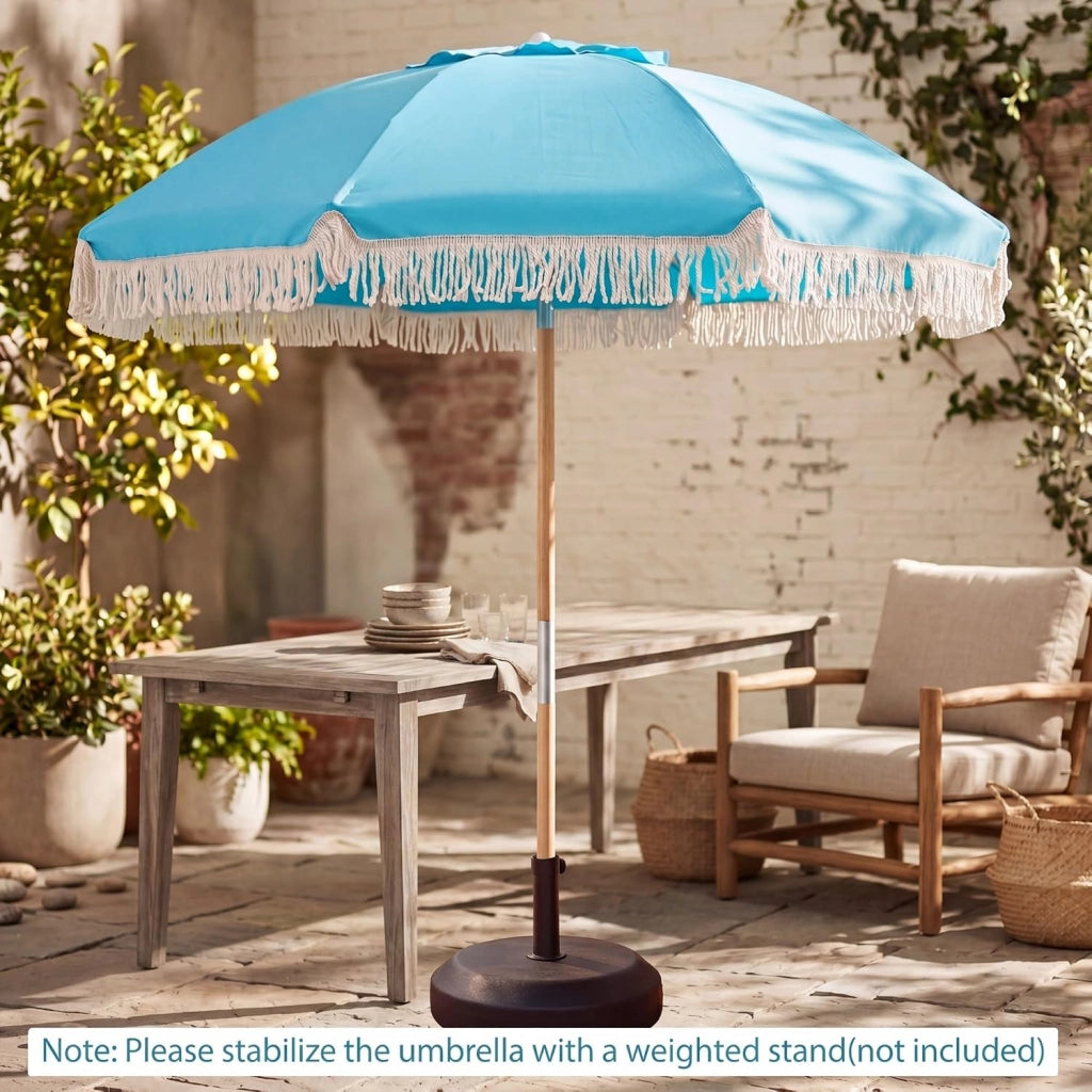 Ombrellone da spiaggia 170 cm, ombrellone rotondo con bastone di legno, ombrellone terrazza esterna inclinabile a 30° con 8 aste e doppio strato ventilato, per giardino, balcone