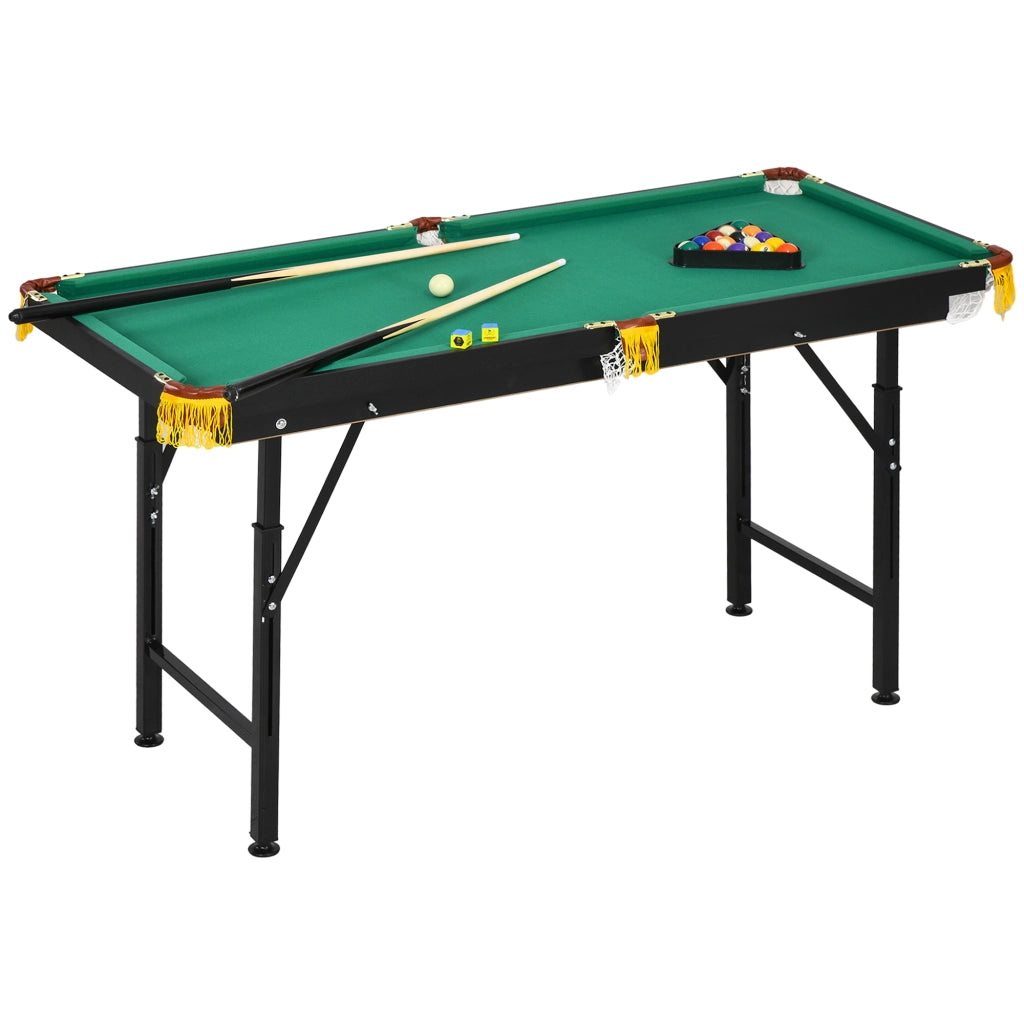Tavolo da Biliardo ad Altezza Regolabile con Accessori, in MDF e Acciaio, 140x63x55-75 cm, Verde