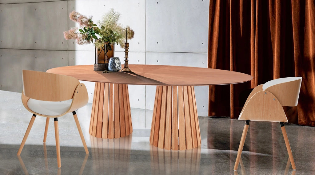 Tavolo ovale MALTA WOOD in MDF effetto rovere e metallo nero