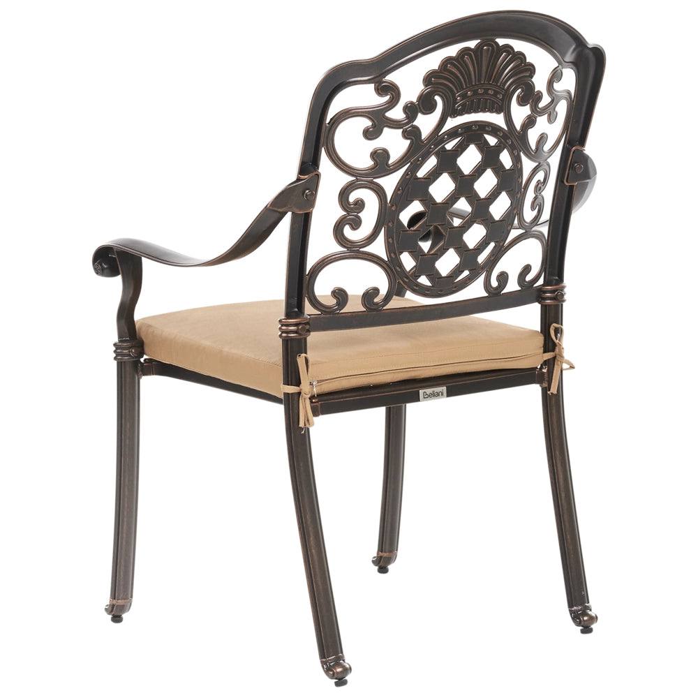 Set da pranzo da giardino Tavolo da esterno in alluminio marrone 4 sedie Cuscini di seduta in stile retrò