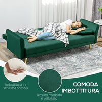 Divano Letto Singolo Clic Clac con Schienale Regolabile 215x83x87 cm in Tessuto Effetto Velluto con 2 Cuscini Verde