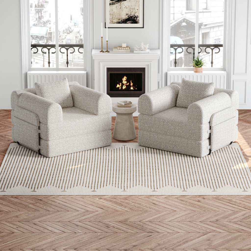 DIVANO LETTO Set da 2 pezzi in ciniglia kaki con vano bracciolo