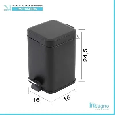 Pattumiera bagno 3lt in acciaio nero con pedale e secchio estraibile
