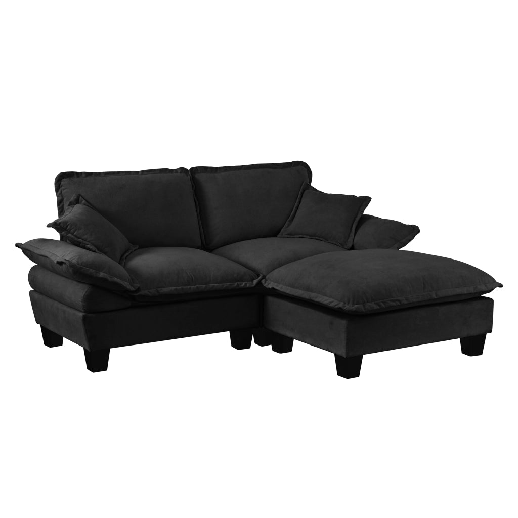 Divano modulare angolare 3 posti - con chaise longue mobile e cuscini - in ciniglia nera