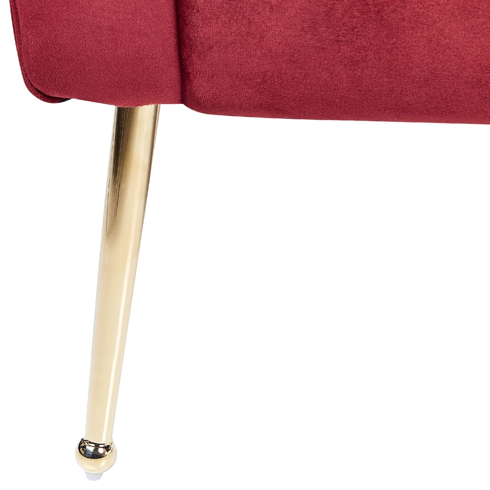 Chaise longue con tappezzeria in velluto rosso scuro Seduta capitonné a doppia estremità con gambe in metallo dorato