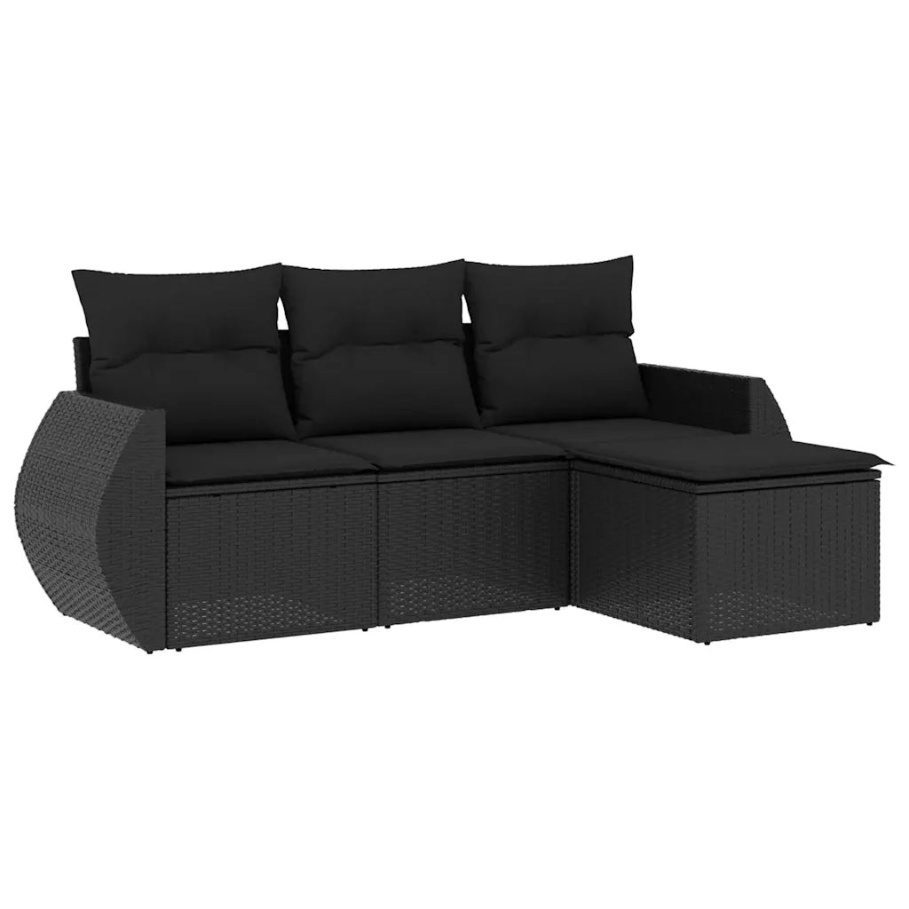 Set Divani da Giardino 4 pz | Set Salotto da Giardino con Cuscini Nero in Polyrattan