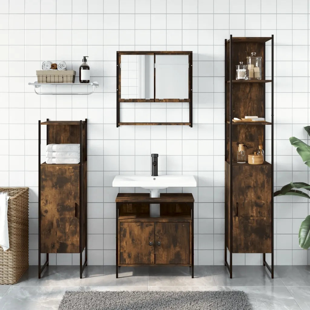 Set Mobili da Bagno 4 pz Rovere Fumo in Legno Multistrato 3214707
