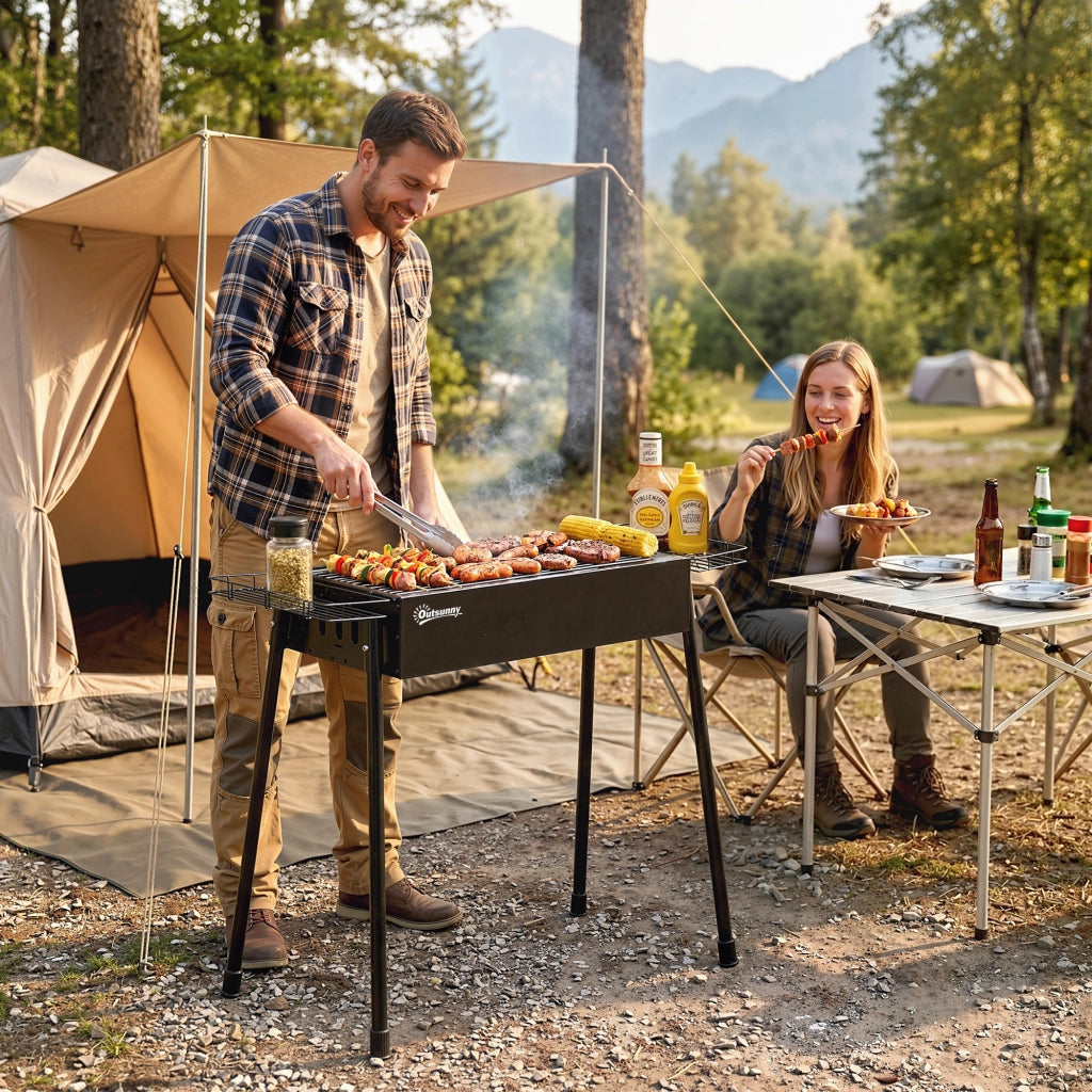 Barbecue a Carbone Portatile ¨C Xylo ¨C 2 Griglie Acciaio Inox, 2 Portaspezie, 94x39x70 cm, Nero