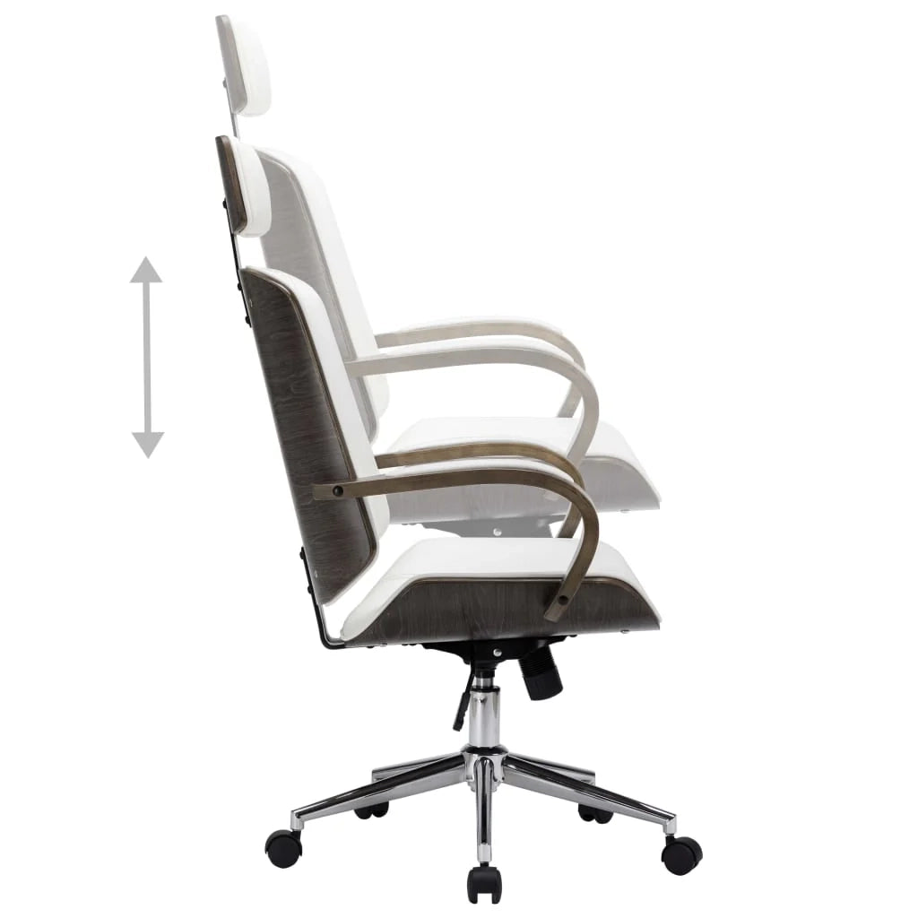 Sedia da ufficio computer sedia da studio con poggiatesta in ecopelle e legno bianco 02_0023983