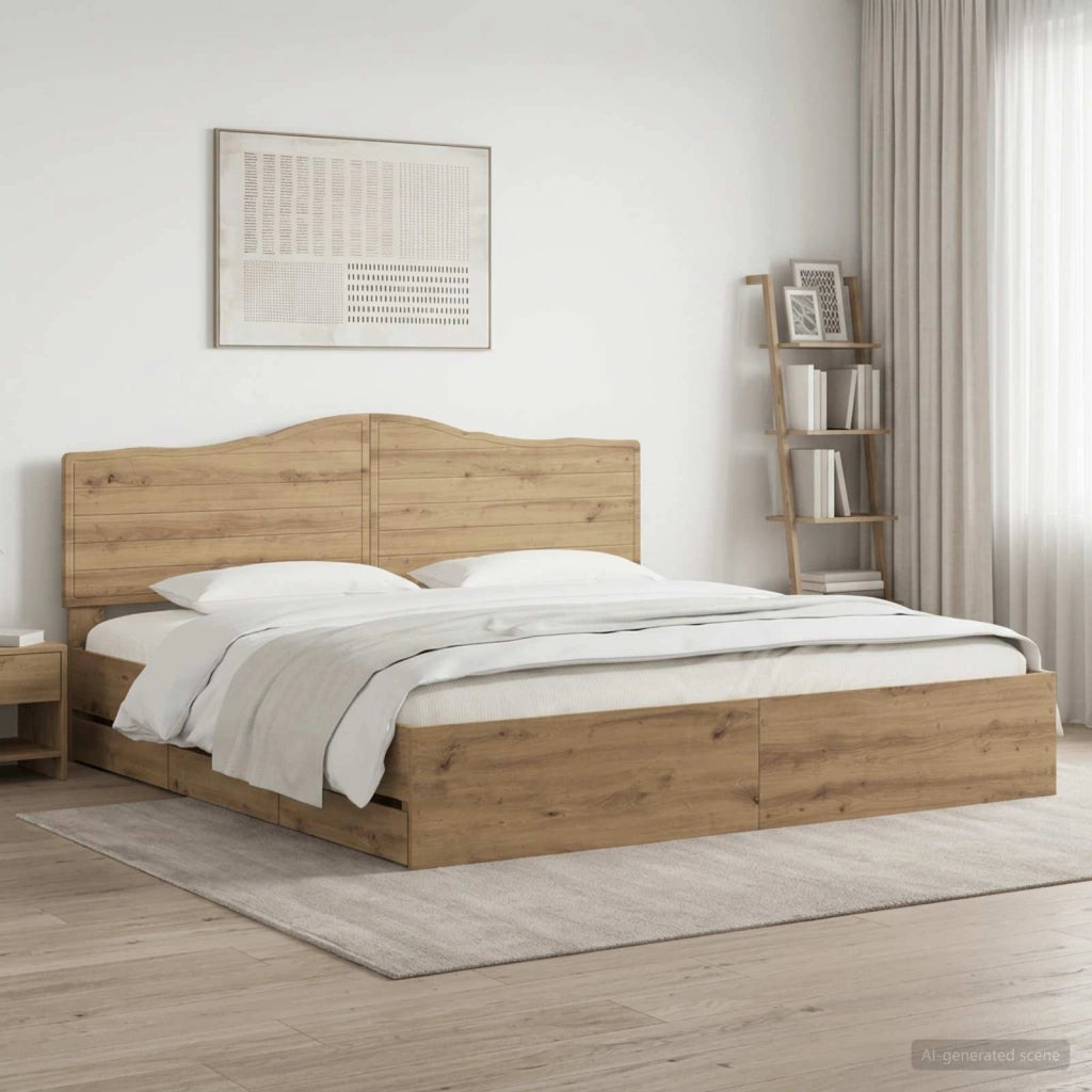 Bed Frame with Storage and Headboard Artisan Oak 180 x 200 cm 3445839