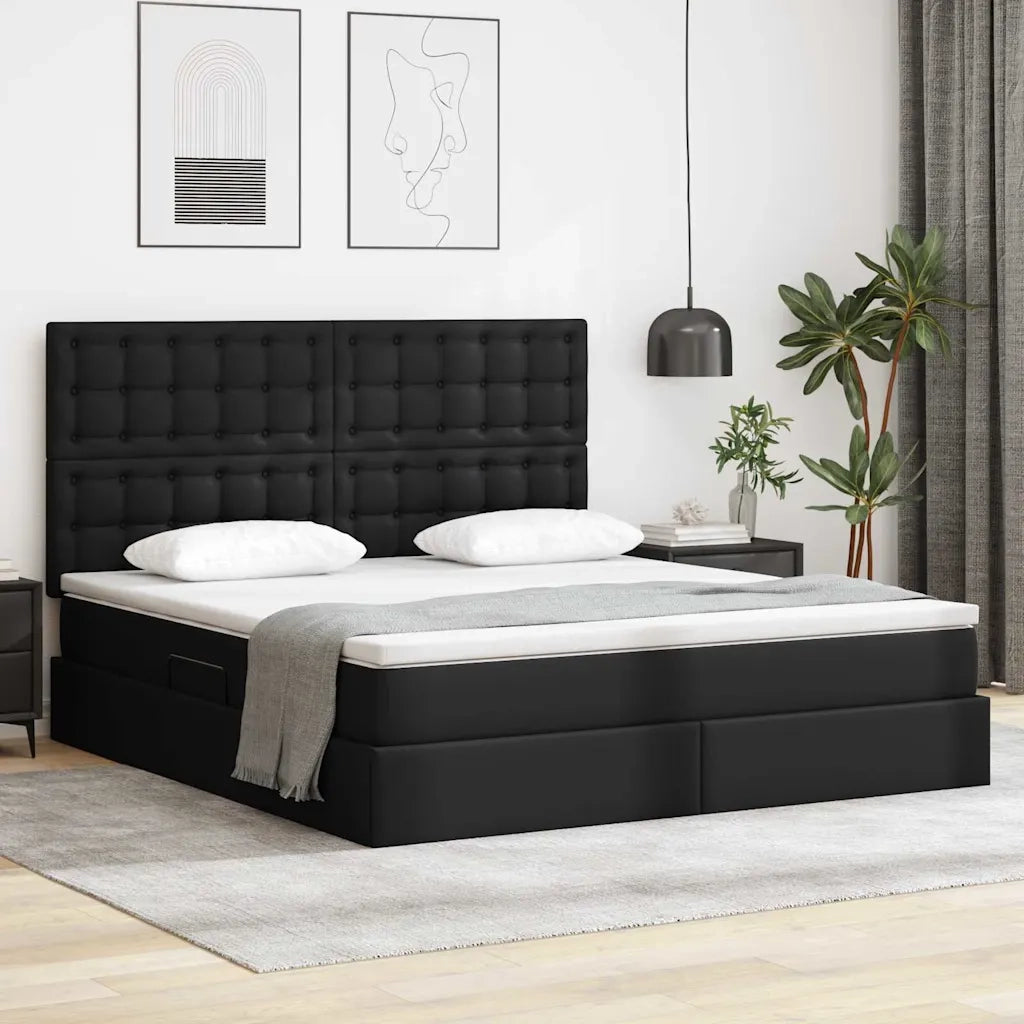 Letto con Contenitore Nero 160 x 200 cm Pelle Sintetica 3371673