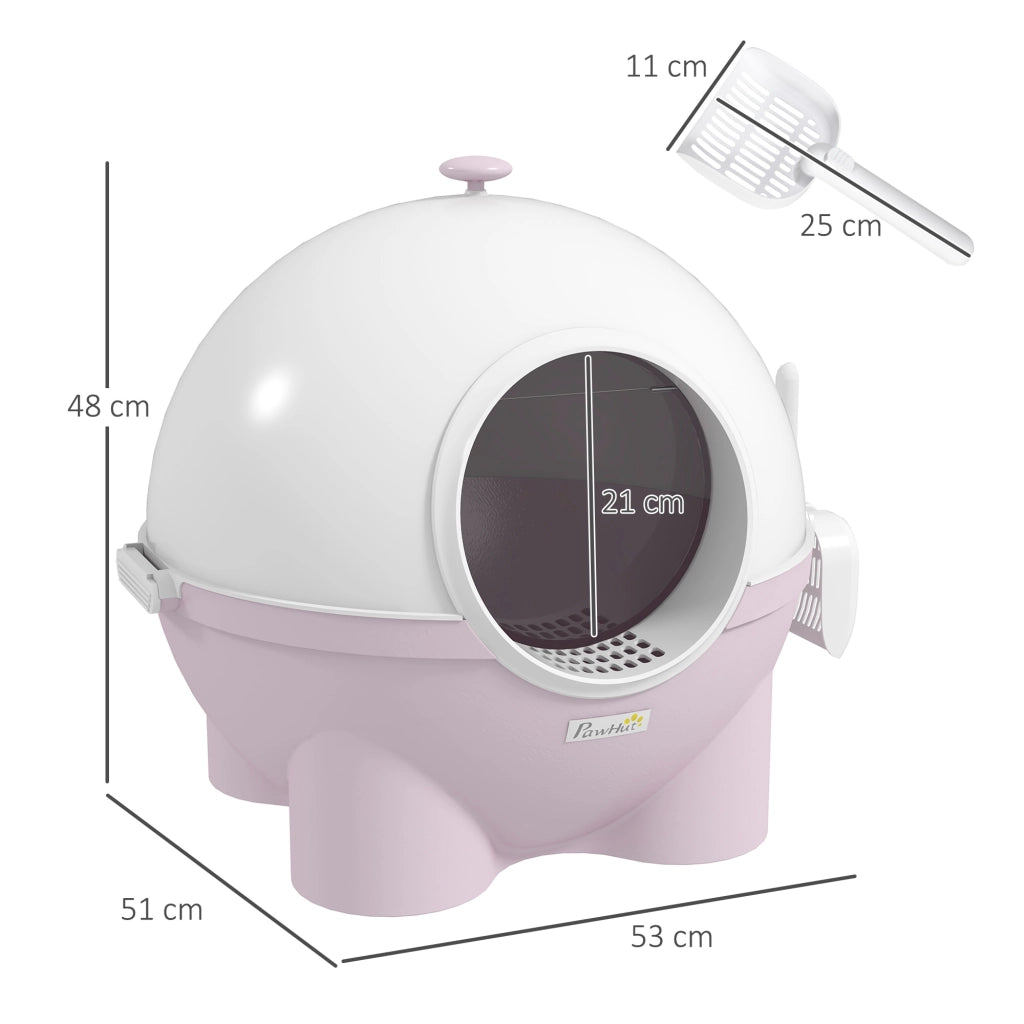 Lettiera Chiusa per Gatti 53x51x48 cm Rotonda con Uscita Raccogli Sabbia in PP e PC Bianco e Rosa