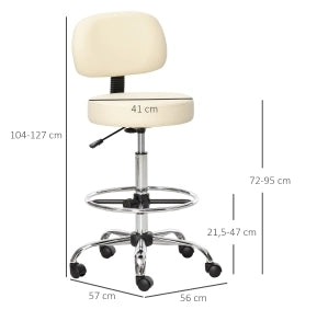 Sgabello da bar 56x57x104-127 cm regolabile con rotelle in acciaio beige