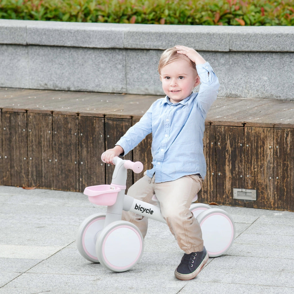 Bicicletta Senza Pedali Bambini 4 Ruote ¨C Zephmum ¨C Grigio Bianco Rosa 1-3 Anni