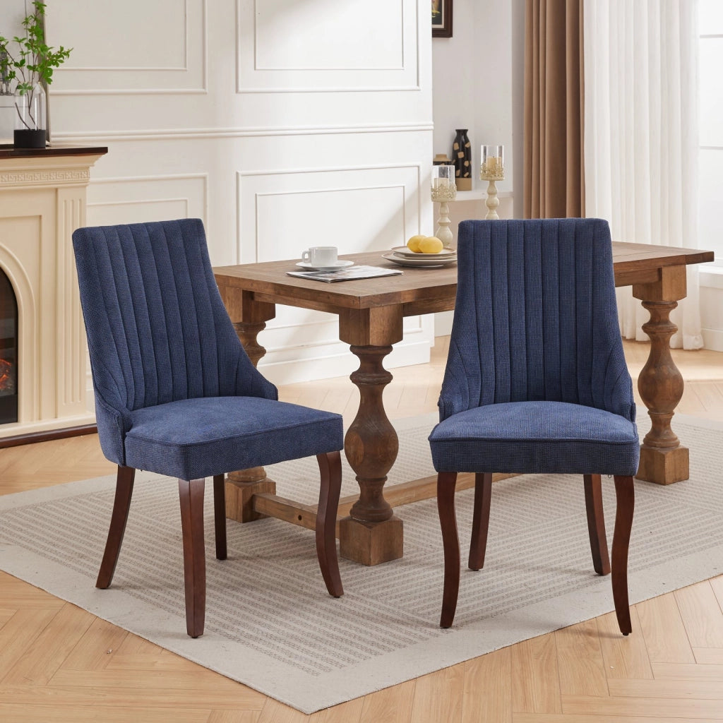 Sedie da Pranzo Imbottite in Tessuto con Gambe in Legno Massello ¨C MINIMAL ¨C Set 2, Blu