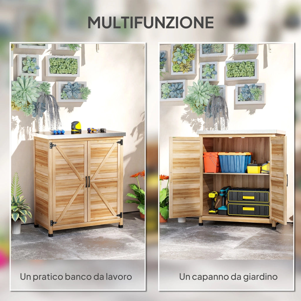 Armadio da Esterno 79x43x92 cm con Banco da Lavoro in Legno e Acciaio Zincato