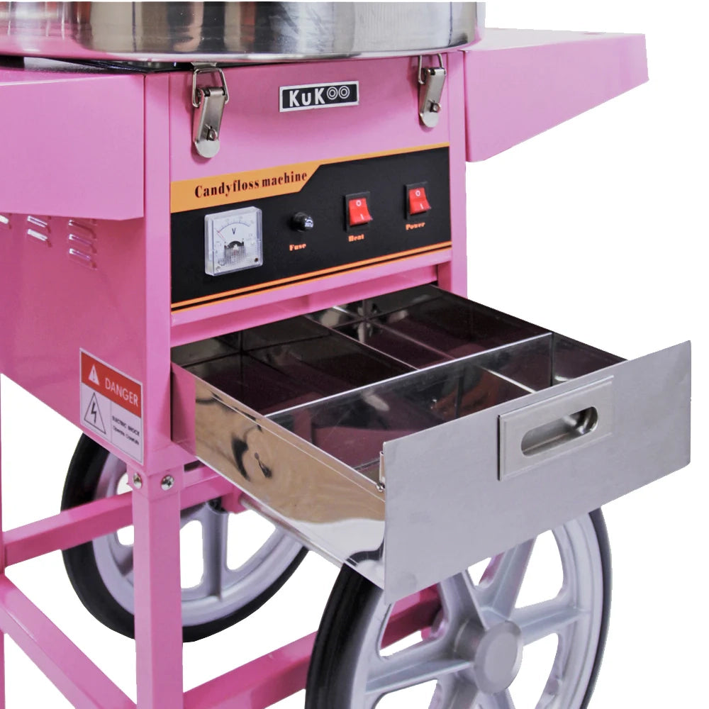 Macchina Zucchero Filato Rosa con Carrello e Cupola 50 cm Kukoo