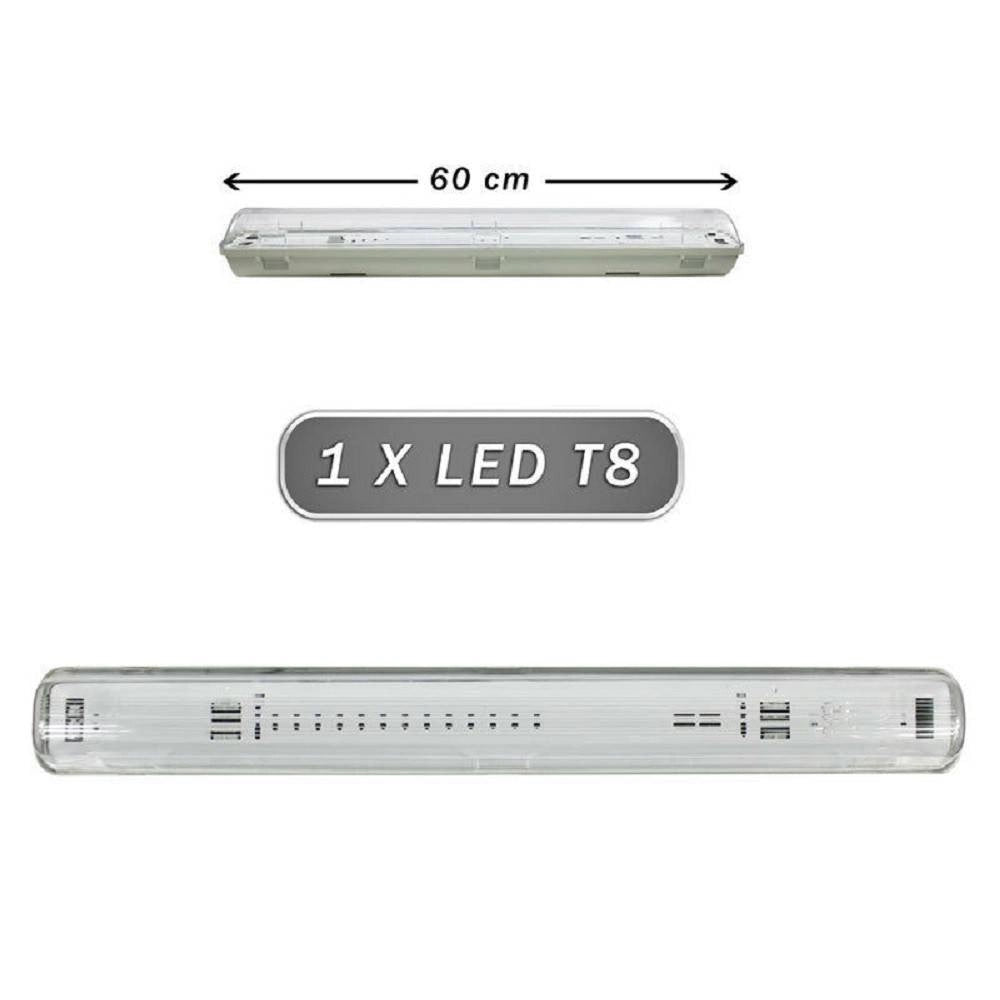 Trade Shop - Plafoniera Stagna 1 Neon Led Tubo T8 G13 60cm 220v Parete Soffitto Ip65 T8-60ss -