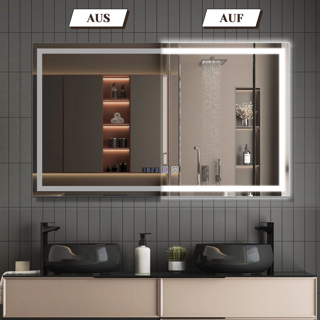 ZMH Specchio da Bagno con Luce LED a Parete IP44 con Interruttore Touch e Funzione Antivapore 3000K-6500K 100x60 cm