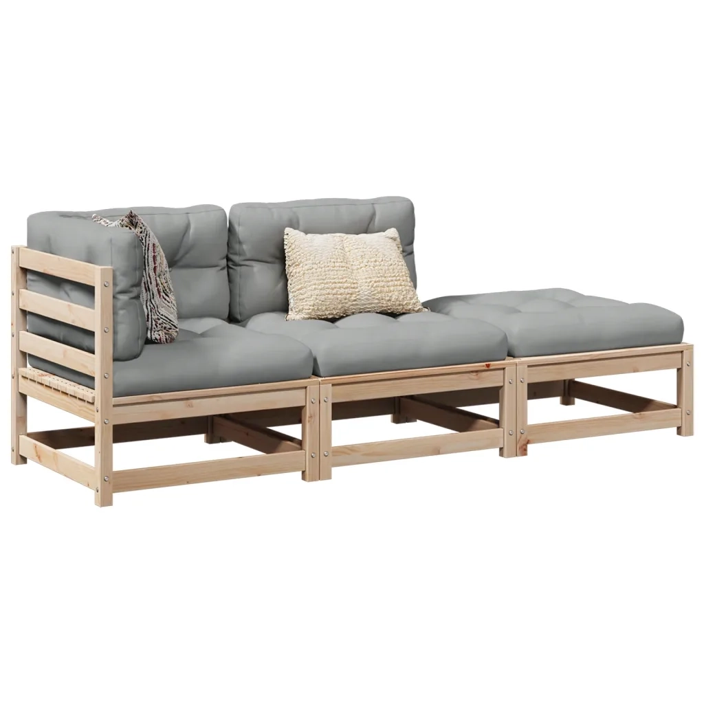 Set Divani Giardino 3 pz con Cuscini in Legno Massello di Pino 3295831