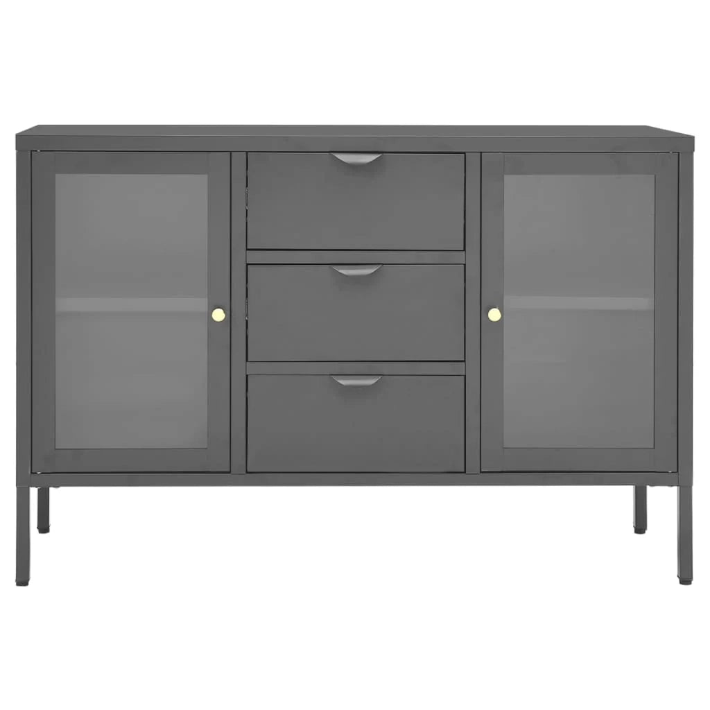 Buffet credenza cassettiera armadio mobile contenitore organizer per cucina soggiorno salotto 105 x 35 x 70 cm acciaio e vetro temperato antracite 02_0029691