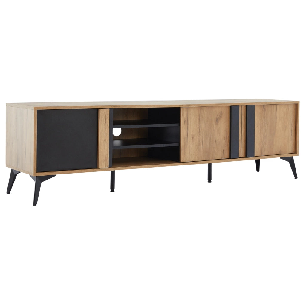 Mobile TV ULEVR 180x40x50 cm con 3 ante e 4 vani aperti, foro passacavi, marrone e nero