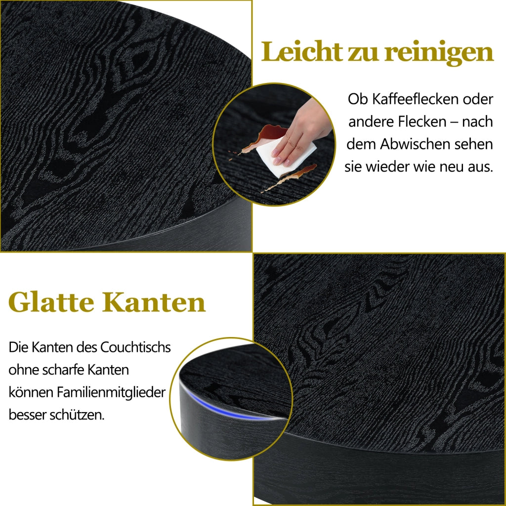 Tavolino da caffè rotondo con gambe in metallo - per soggiorno - 70 x 35.5 cm - nero