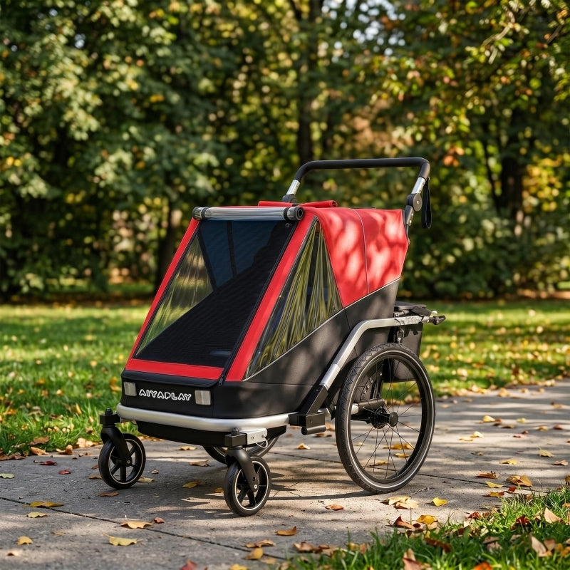 RIMORCHIO BICI PER BAMBINI 2-IN-1 2 posti Rosso in alluminio