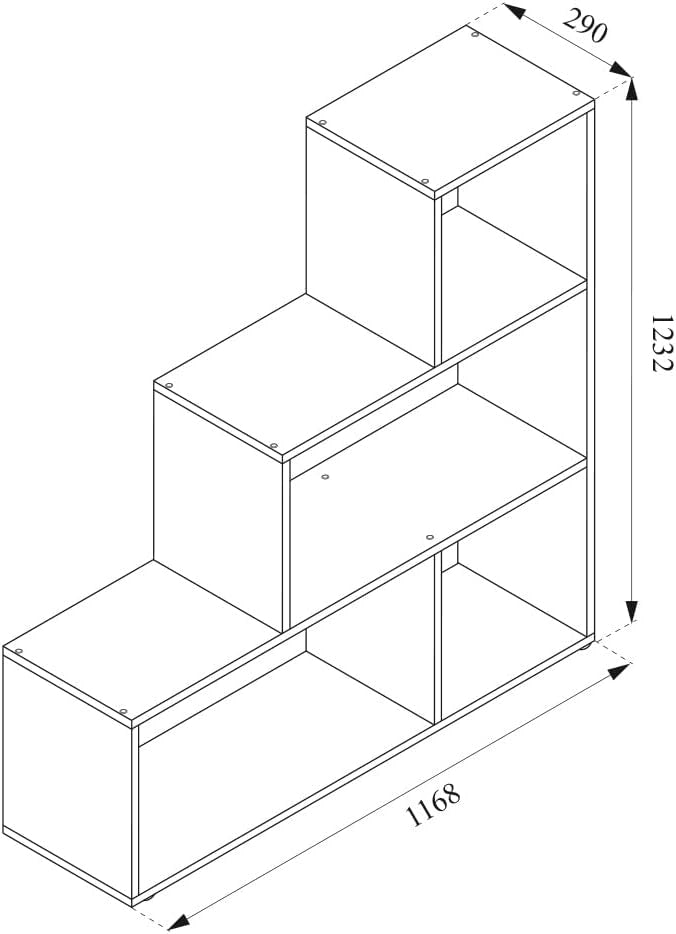 Scaffale per scale, Grigio, 116.8 x 123.2 cm, utilizzabile come divisorio in versione a gradini