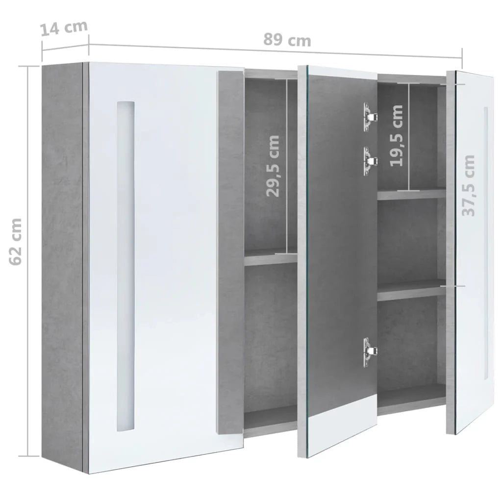 Mobile da bagno con specchio LED 89 x 14 x 62 cm MDF grigio 02_0006607