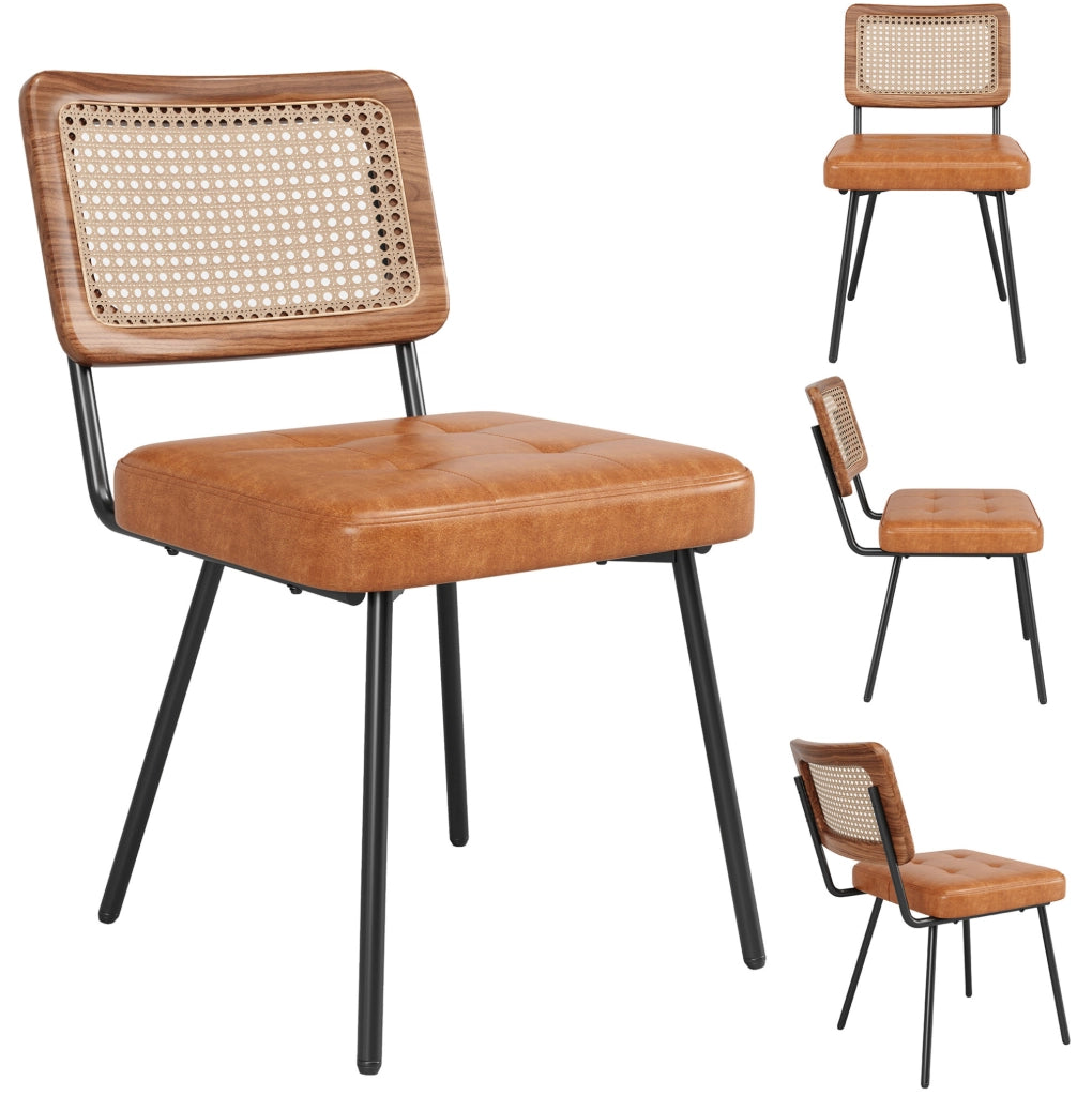 Sedia da pranzo 61x46x79 cm ergonomica in PU; metallo e rattan PE marrone