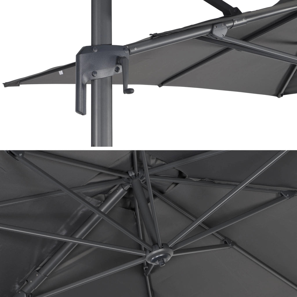 Ombrellone rettangolare eccentrico, 3x2m, grigio