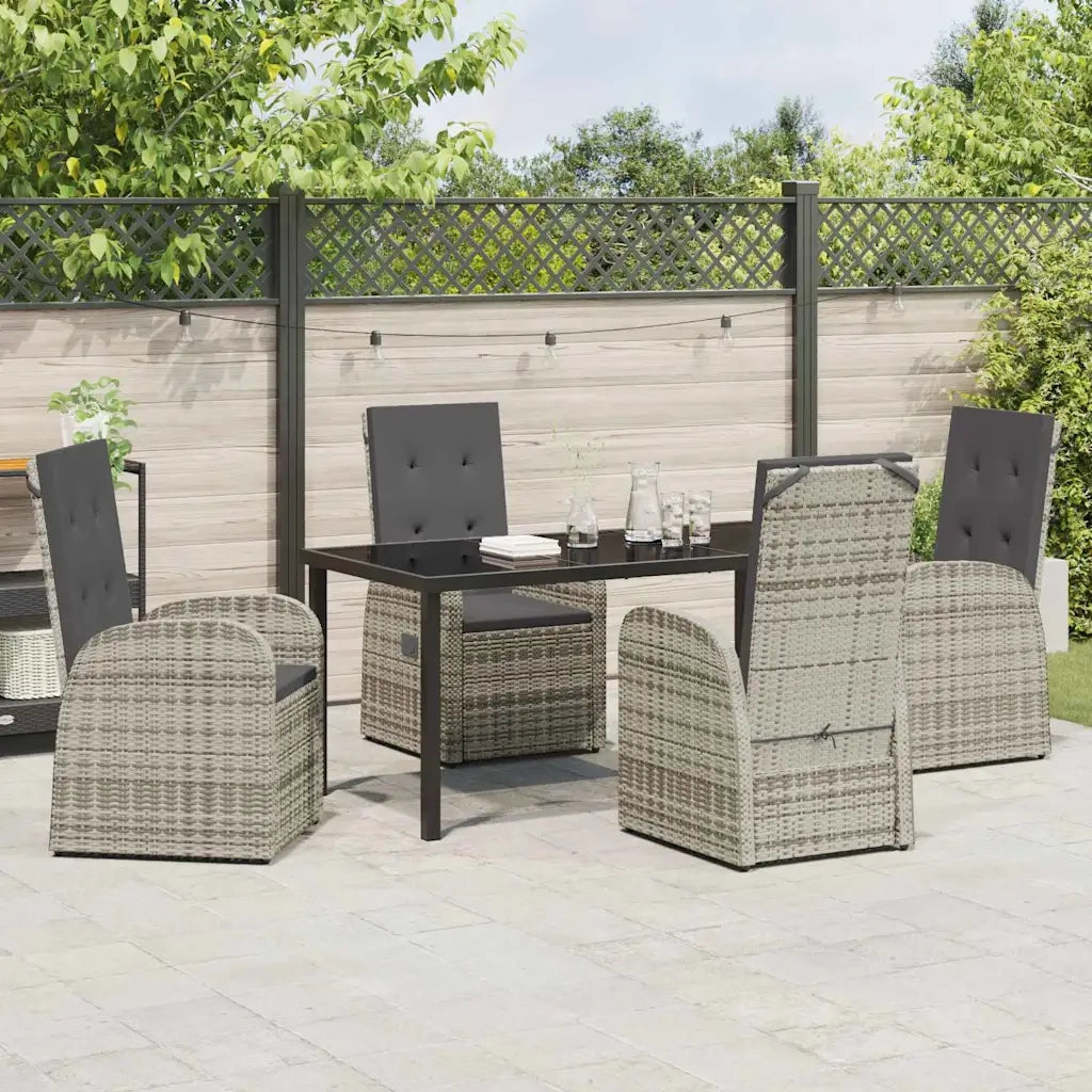 Set da Pranzo per Giardino con cuscino 5 pcs Grigio polyrattan