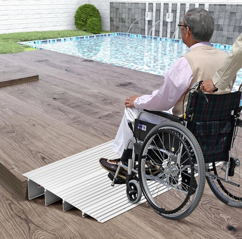 Rampa per Soglia Porta, Rampa d'Accesso in Alluminio con Altezza Regolabile, Superficie Antiscivolo, Portata 317 KG (10,5 cm)