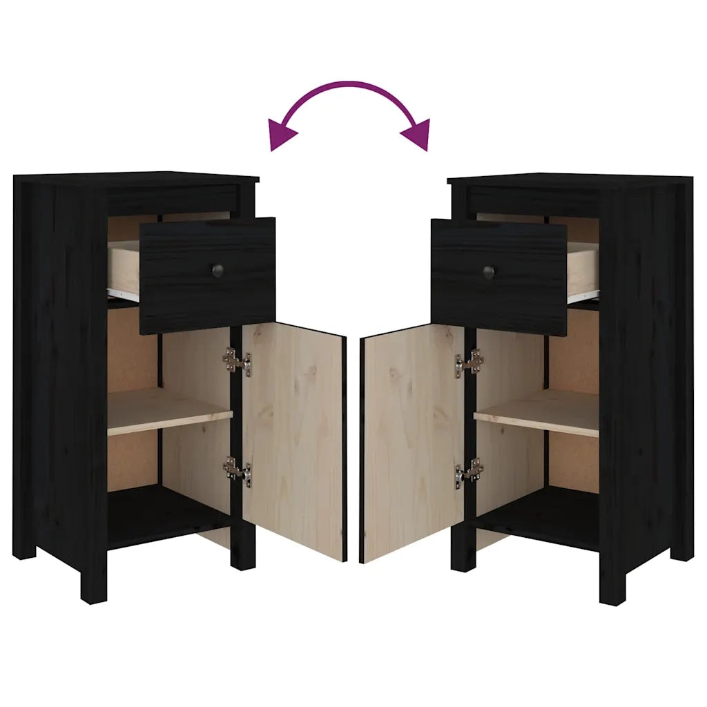 Credenze 2 pz | Madia | Buffet da pranzo | Armadio da pranzo Nere 40x35x80 cm in Legno Massello di Pino