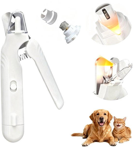 Taglierino per unghie e smerigliatrice per animali domestici 2 in 1 con illuminazione a LED doppia, ricaricabile via USB, smerigliatura elettrica multifunzione, funzionamento silenzioso con protezione antispill, adatto per piccoli/midi/grandi animali