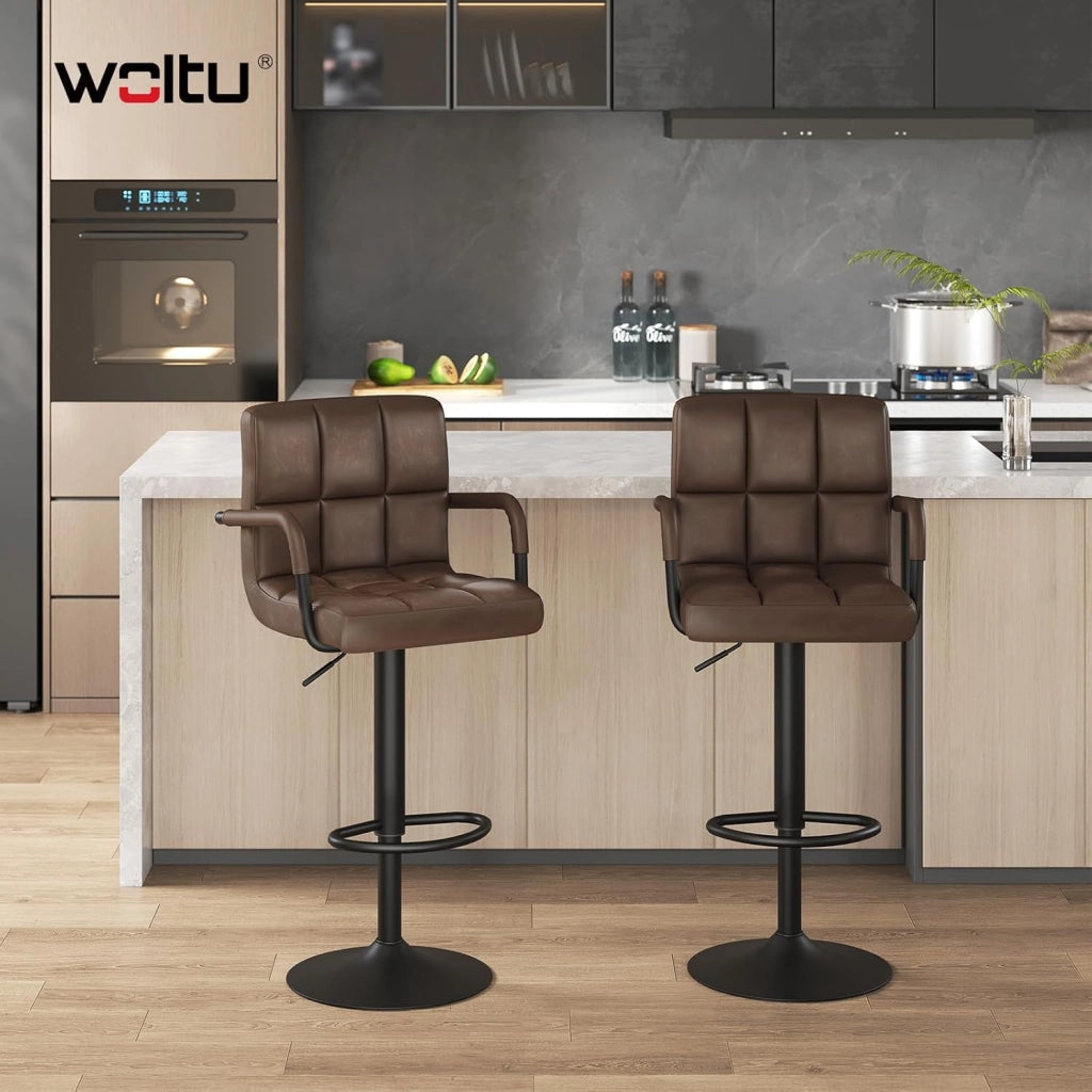 Coppia Sgabelli da Bar PU Vintage Sedia per Cucina Girevole con Schienale Braccioli Marrone, BH113dbr-4
